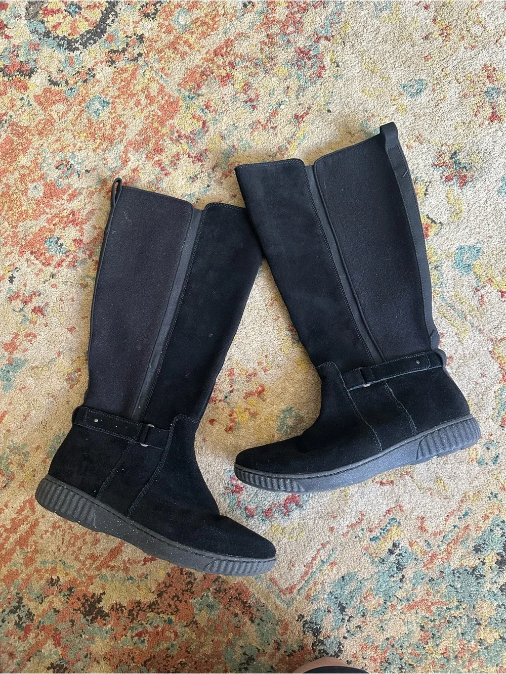 Clarks Collection Suede & Fabric Tall Shaft Boots Caroline Style Black 11